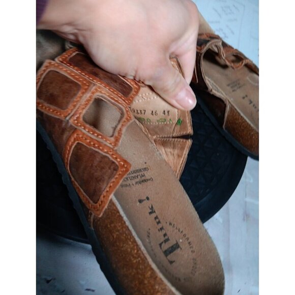 THINK Julia Womens Size 41 Thong Sandals Mosaic Geometric Slides Corkbed Leather - Picture 12 of 13